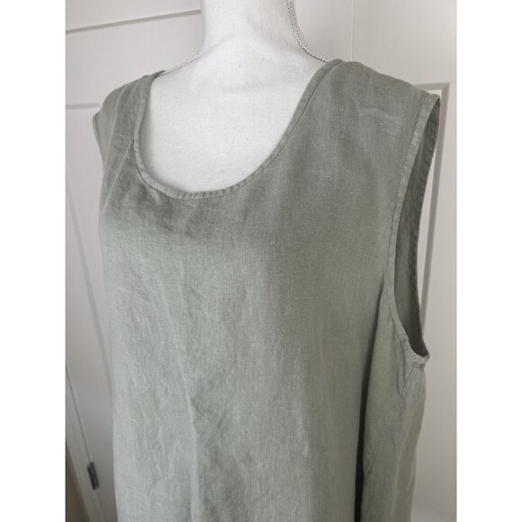 Bryn Walker Huxley Tunic Tank Sage Green 100% Linen Lagenlook Minimalist Sz 1X - Picture 2 of 9